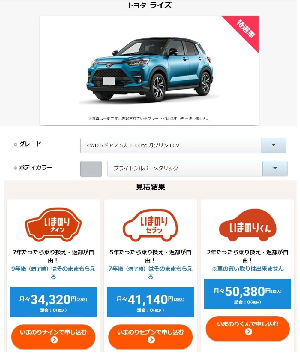 カーリース トヨタ ライズとr A V４のリース料金を比べるとクルカが最安 カーリースの百科事典